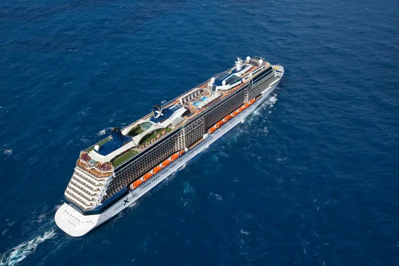 Celebrity Reflection açık denizde, havadan görünüm