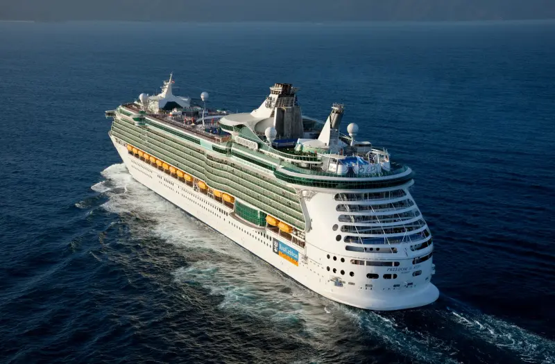 Freedom of the Seas kıçtan havadan görünüm