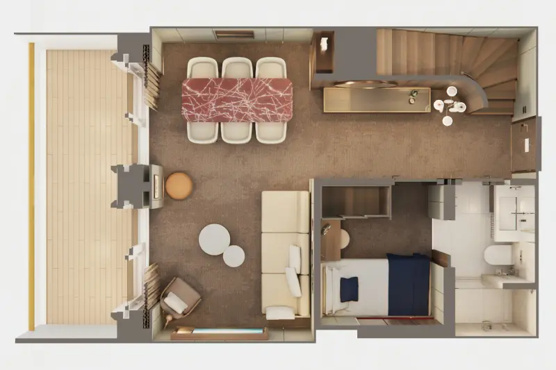 Norwegian Aqua, Norwegian Aura ve Norwegian Bella The Haven Duplex Suite yerleşim planı (H8, alt kat)