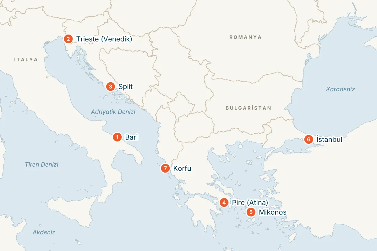 MSC Splendida ile Bari Kalkışlı 9 Gece Güney Amerika Gemi Turu (Sadece Gemi) rota haritası