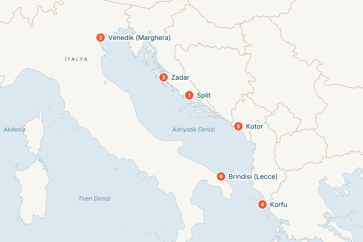 MSC Armonia ile Split Kalkışlı 7 Gece Doğu Akdeniz Gemi Turu (Sadece Gemi) rota haritası