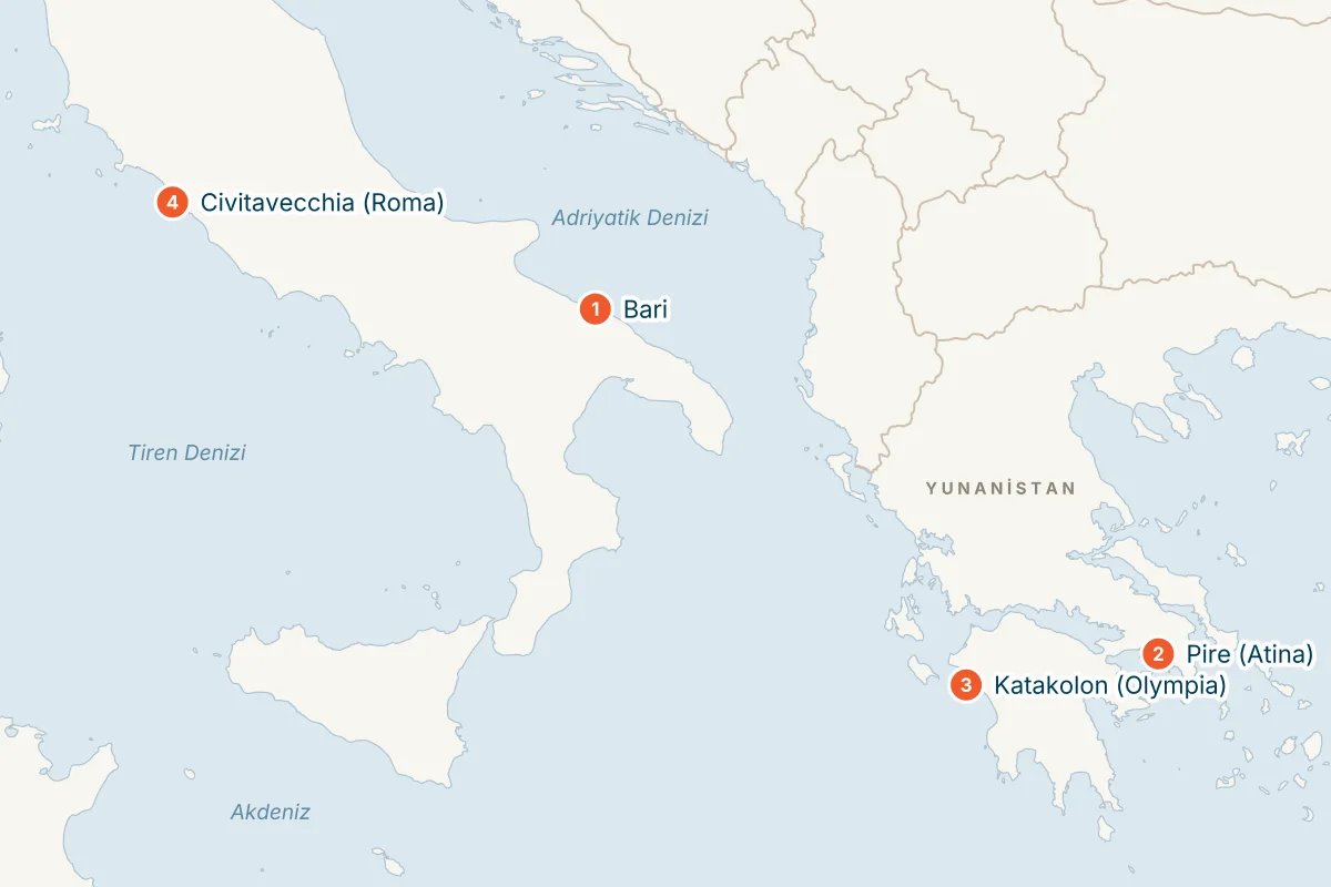 MSC Sinfonia ile Bari Kalkışlı 5 Gece Akdeniz Gemi Turu (Sadece Gemi) rota haritası