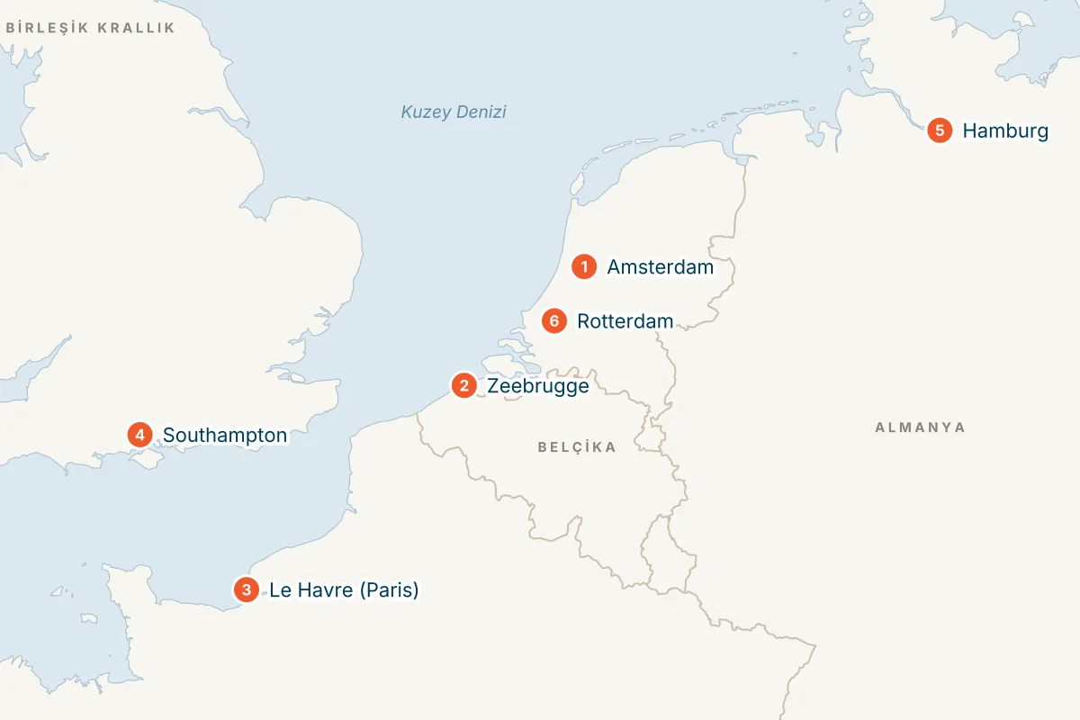 MSC Preziosa ile Amsterdam Kalkışlı 8 Gece Kuzey Avrupa Gemi Turu (Sadece Gemi) rota haritası
