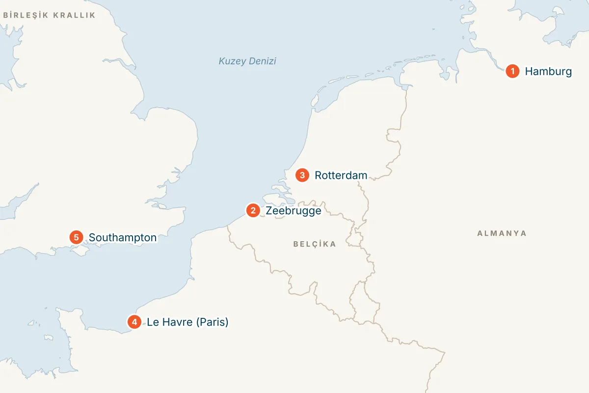 MSC Preziosa ile Hamburg Kalkışlı 7 Gece Kuzey Avrupa Gemi Turu (Sadece Gemi) rota haritası