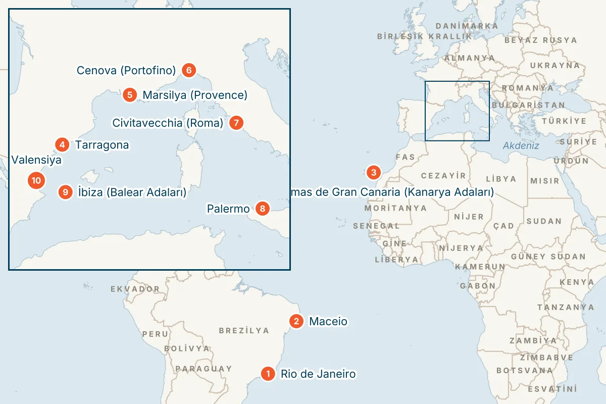 MSC Musica ile Rio de Janeiro Kalkışlı 20 Gece Güney Amerika Gemi Turu (Sadece Gemi) rota haritası