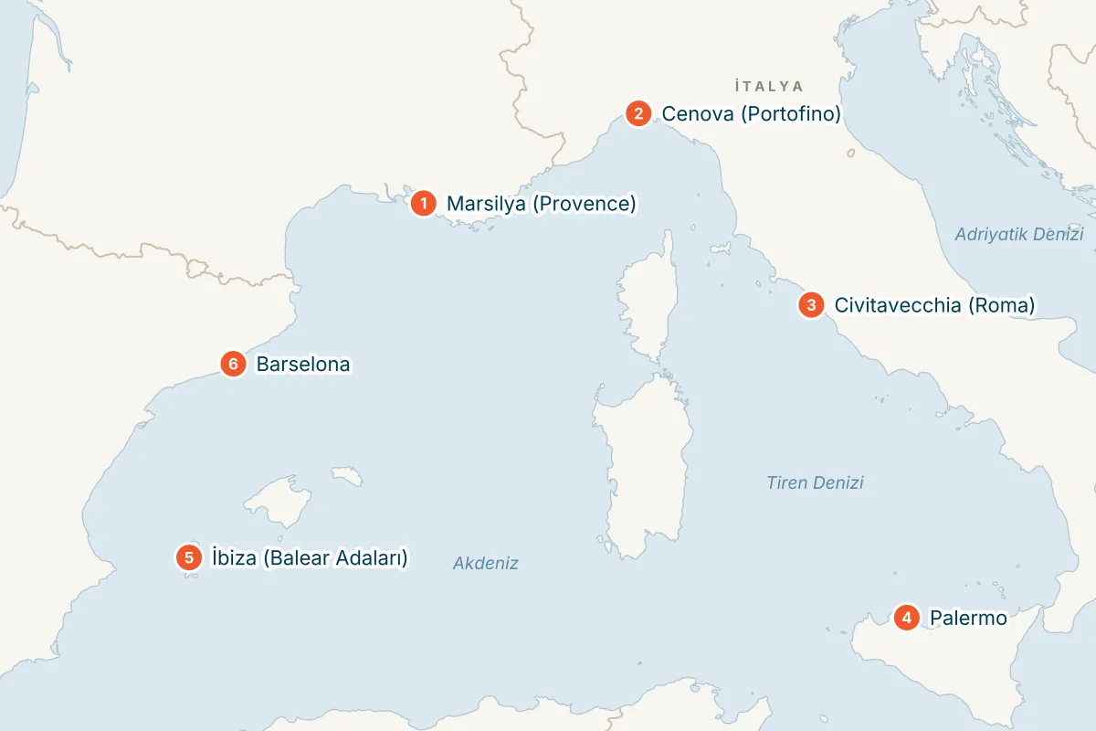 MSC Seaview ile Marsilya Kalkışlı 7 Gece Batı Akdeniz Gemi Turu (Sadece Gemi) rota haritası