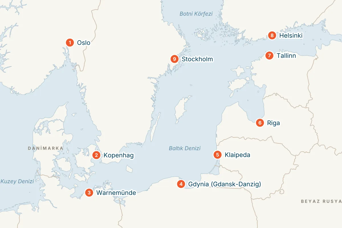 MSC Magnifica ile Oslo Kalkışlı 9 Gece Norveç Fiyortları Gemi Turu (Sadece Gemi) rota haritası
