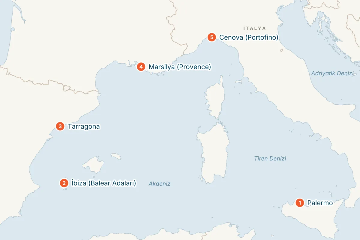 MSC Seaview ile Palermo Kalkışlı 5 Gece Batı Akdeniz Gemi Turu (Sadece Gemi) rota haritası