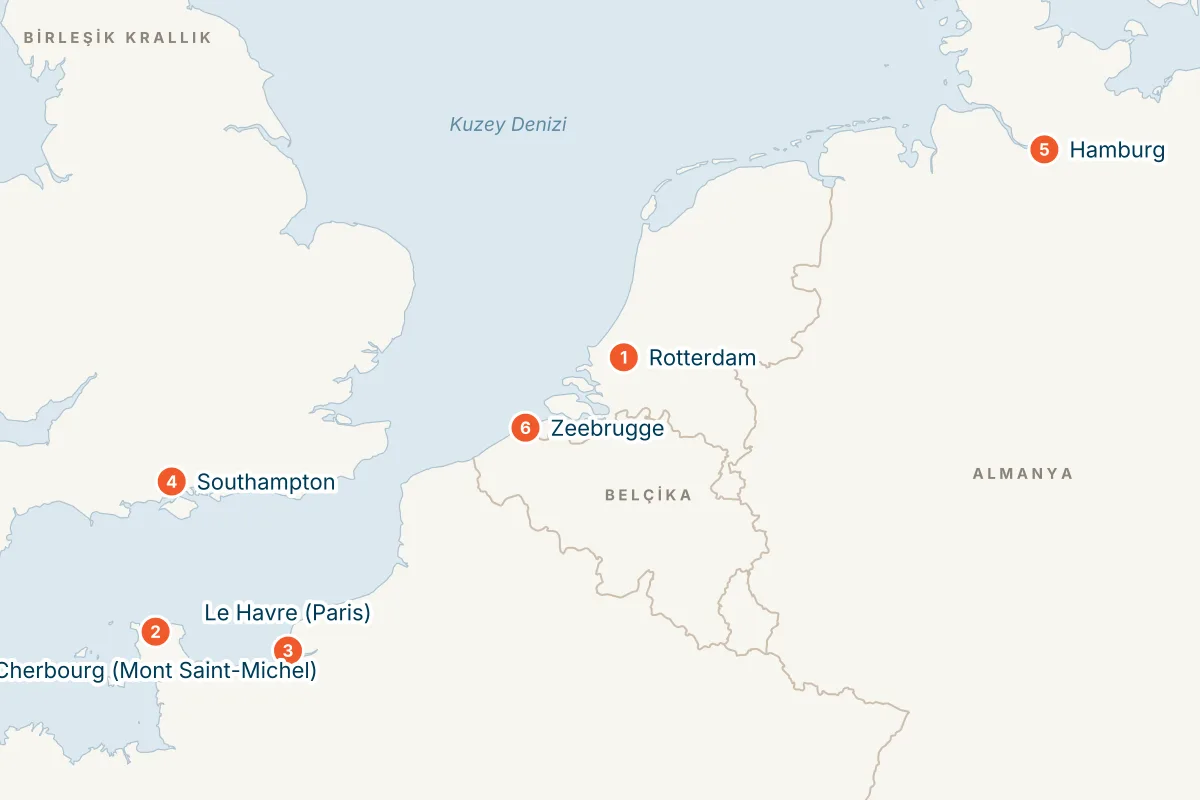 MSC Preziosa ile Rotterdam Kalkışlı 8 Gece Kuzey Avrupa Gemi Turu (Sadece Gemi) rota haritası