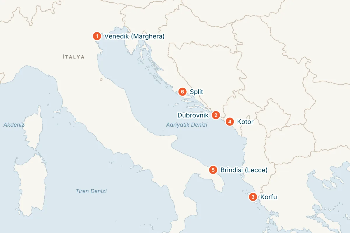 MSC Armonia ile Venedik Kalkışlı 7 Gece Doğu Akdeniz Gemi Turu (Sadece Gemi) rota haritası