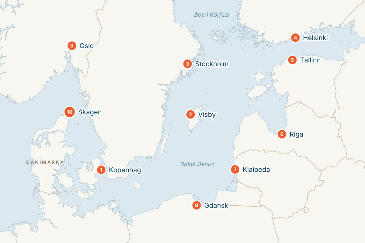 Caribbean Princess ile Büyük Baltık Başkentleri - 12 Gece - Pegasus rota haritası