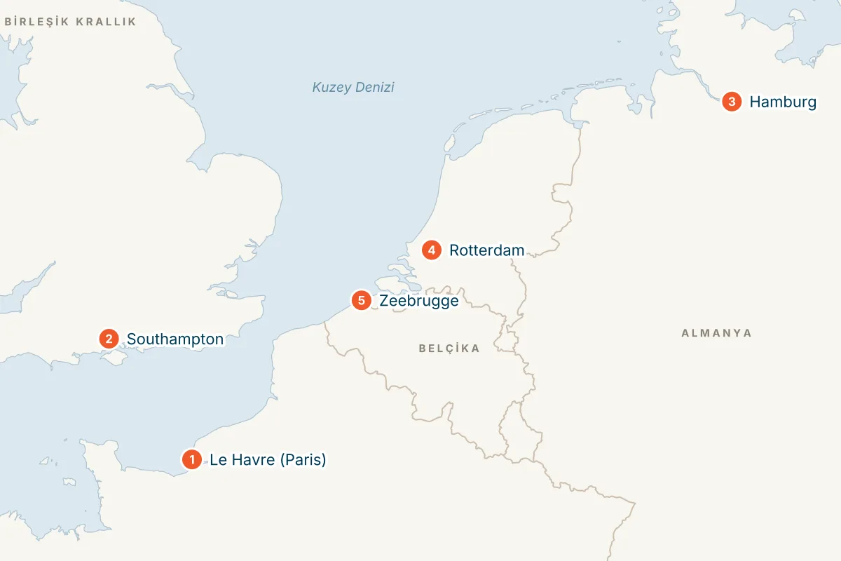 MSC Preziosa ile Le Havre Kalkışlı 7 Gece Kuzey Avrupa Gemi Turu (Sadece Gemi) rota haritası