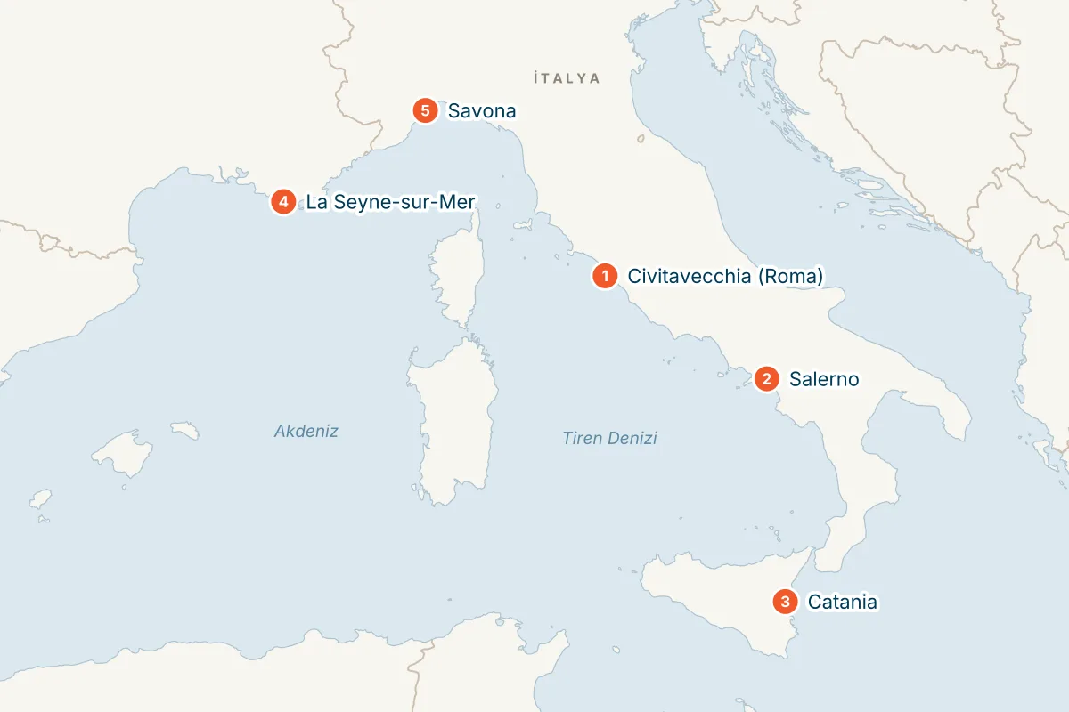Costa Fascinosa ile Batı Akdeniz & Amalfi Sahilleri & Sicilya - 5 Gece - Pegasus rota haritası