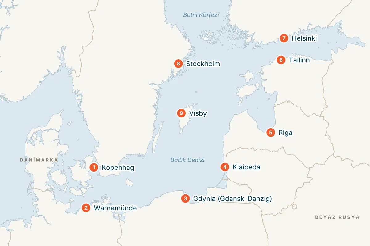 MSC Magnifica ile Kopenhag Kalkışlı 11 Gece Baltık Başkentleri Gemi Turu (Sadece Gemi) rota haritası