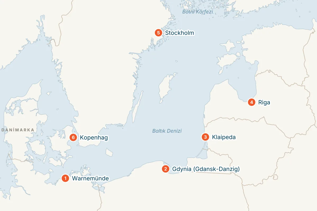 MSC Magnifica ile Warnemünde Kalkışlı 7 Gece Baltık Başkentleri Gemi Turu (Sadece Gemi) rota haritası